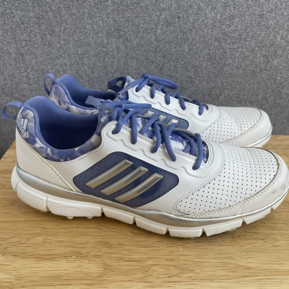 Adidas Adistar Sport Women's Size 9 White/Silver Metallic/Baja Blue Golf Shoes